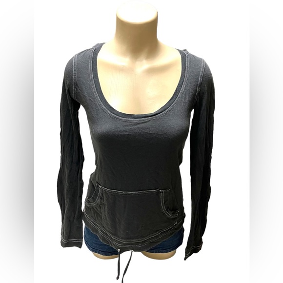 MODA Hoodie Pullover Womens Size XS Black Lightweight Top Drawstring Hem - Picture 1 of 6